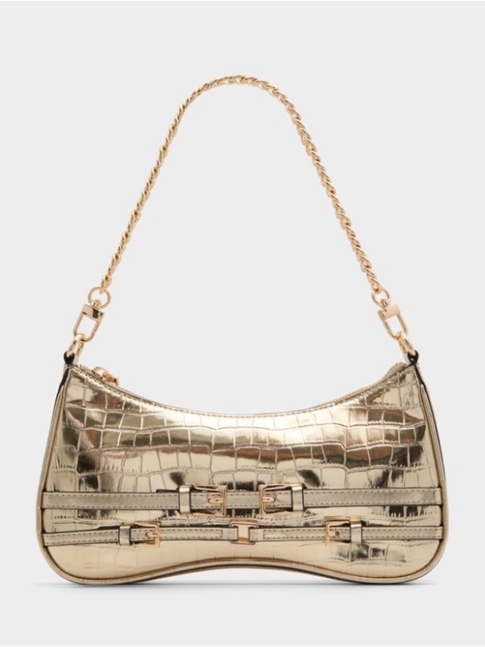 ALDO Jayme Women's Gold Metallic Croc-Embossed Shoulder Bag, NWT